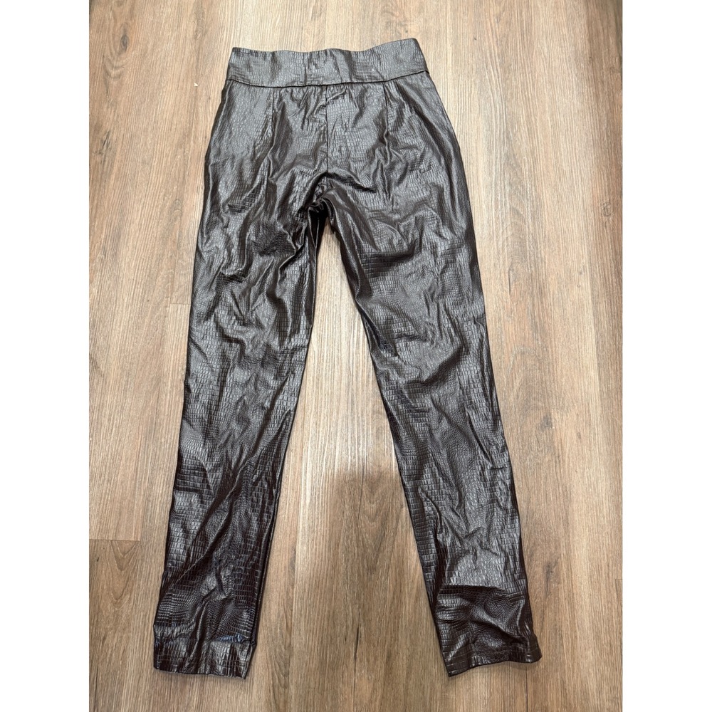 Shein Snake Print Faux Leather High Waisted‎ Zipper Front Pants Women M Brown
